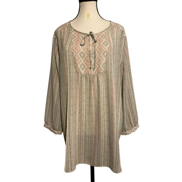 NYDJ Tops - NYDJ Womens XL Pullover Blouse With Geometric Stripes & Tie Neck